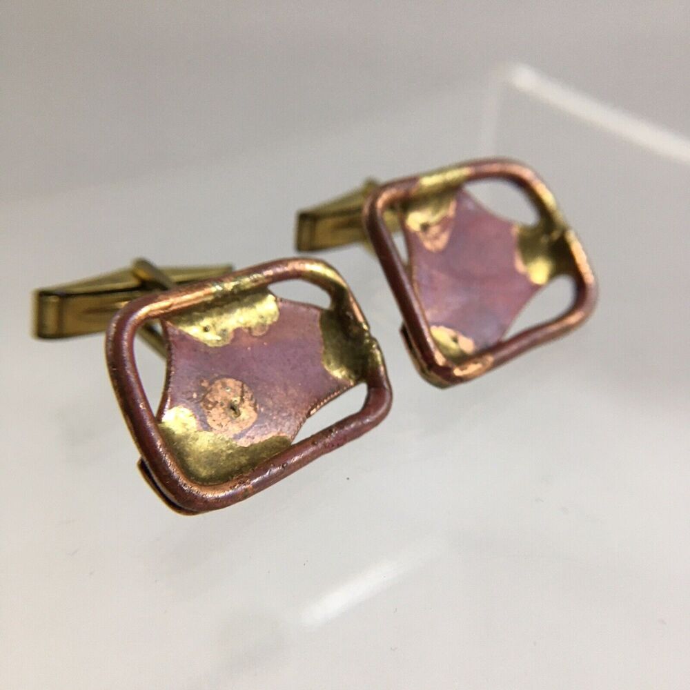 Copper Frame Triangle Abstract Cufflinks Modernist Brutalist Artisan VTG H1